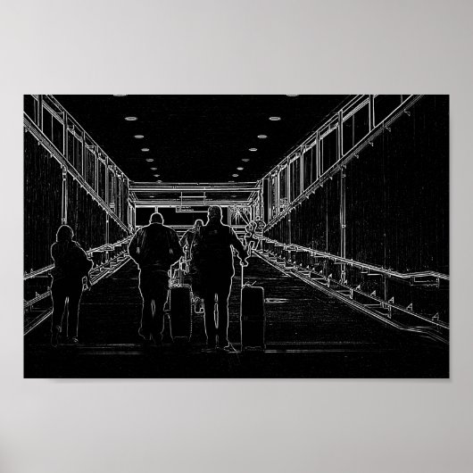 Minimalisme schetsen Luchthavenreizen Poster (Voorkant)