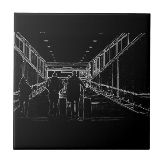 Minimalisme schetsen Luchthavenreizen Tegeltje (Voorkant)
