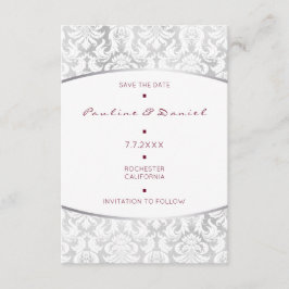 Minimalisme sparen de Datum Silver Red Damask Save The Date