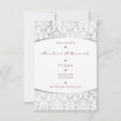 Minimalisme sparen de Datum Silver Red Damask Save The Date (Voorkant)