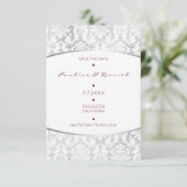 Minimalisme sparen de Datum Silver Red Damask Save The Date (Staand voorkant)