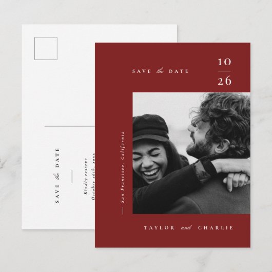 Minimalisme Typografie Save the Date Aankondigingskaart (Voorkant / Achterkant)