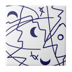 Minimalisme van abstracte Art Blue Line Circles Tegeltje