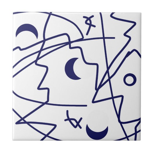 Minimalisme van abstracte Art Blue Line Circles Tegeltje (Voorkant)