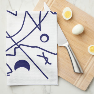 Minimalisme van abstracte Art Blue Line Circles Theedoek
