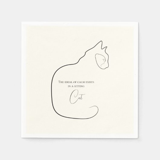 Minimalisme Zittende Kat Zwart & Crème Servet (Voorkant)