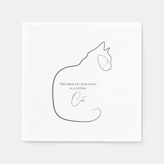 Minimalisme Zittende Kat Zwart & Wit Servet (Voorkant)