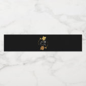 Minimalisme zwart-wit Golden Flowers Monogram Waterfles Etiket (Enkel label)