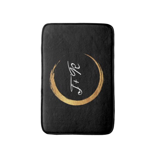 Minimalisme zwart-wit gouden Initiaal monogram Badmat (Voorkant Verticaal)