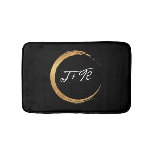 Minimalisme zwart-wit gouden Initiaal monogram Badmat (Voorkant)