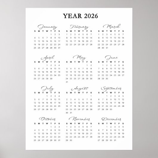 Minimalist 2026 Calendar Poster (Voorkant)
