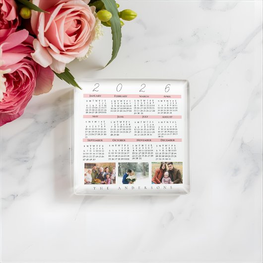 Minimalist 2026 Multi Photo Calendar  Keepsake Glazen Onderzetter
