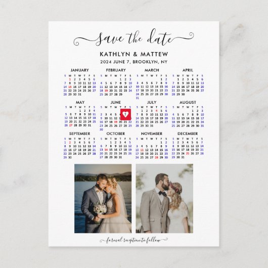 Minimalist 2 Foto 2024 Kalender Sla de datum op Aankondigingskaart (Voorkant)
