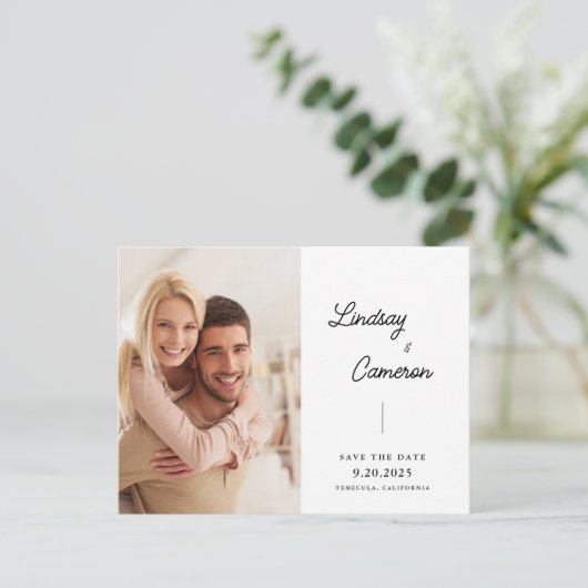 Minimalist 2 foto Modern Script Sla de datum op Briefkaart (Staand voorkant)
