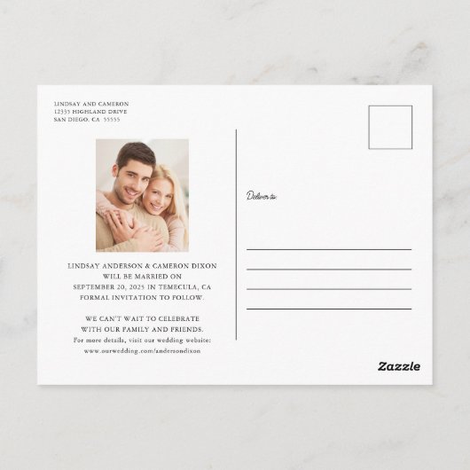 Minimalist 2 foto Modern Script Sla de datum op Briefkaart (Achterkant)