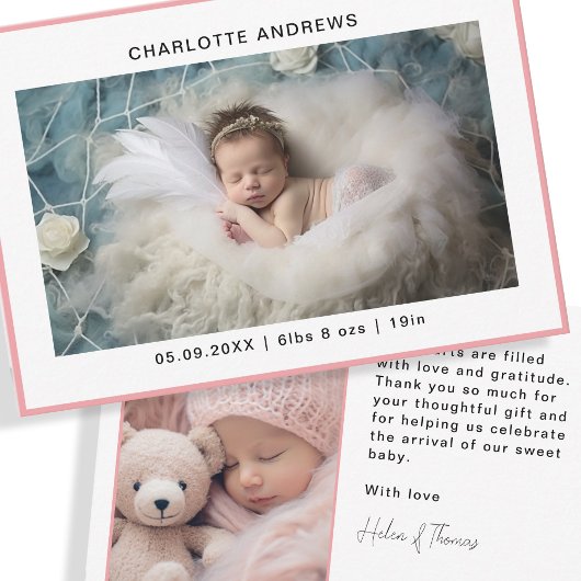 Minimalist 2 foto Nieuwe baby bedankje Bedankkaart