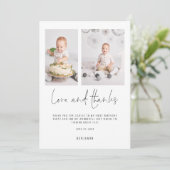 Minimalist 2 foto's 1e Verjaardag Liefde en Bedank Kaart (Staand voorkant)