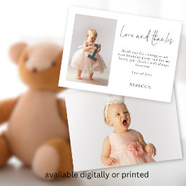 Minimalist 2 foto's 1e Verjaardag Liefde en Bedank Kaart