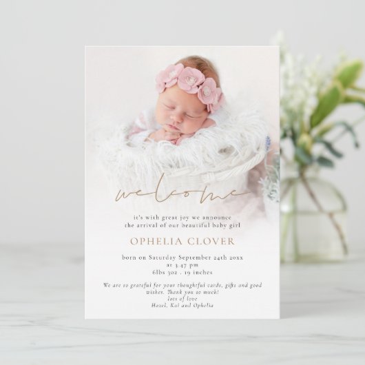 Minimalist 2 foto's Overlay Welkom Geboorte Aankondiging (Staand voorkant)