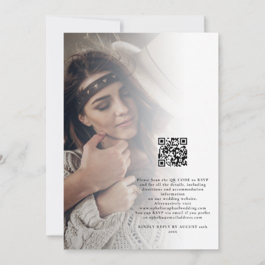 Minimalist 2 foto's QR Code Bohemian Wedding Kaart (Achterkant)