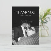 Minimalist 2-Photo Black & White Custom Wedding Bedankkaart (Staand voorkant)