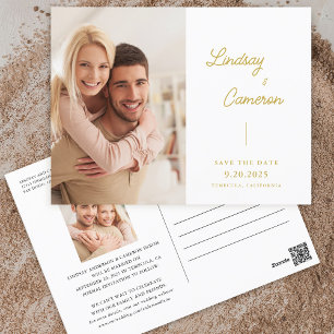 Minimalist 2 Photo Gold Script Sla de datum op Briefkaart