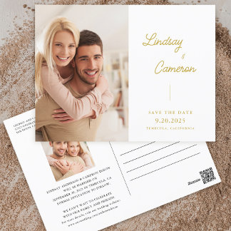 Minimalist 2 Photo Gold Script Sla de datum op Save The Date