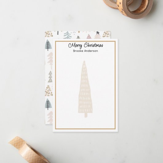 Minimalist 3.5x5-in Illustrated Trees Christmas Notitiekaartje (Voorkant / Achterkant in situ)