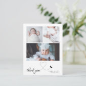 Minimalist 3 foto chique Baby shower Dank u Briefkaart (Staand voorkant)