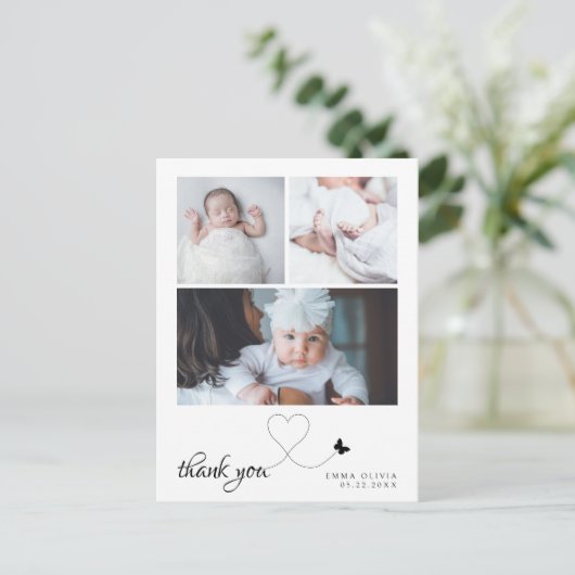 Minimalist 3 foto chique Baby shower Dank u Briefkaart (Staand voorkant)