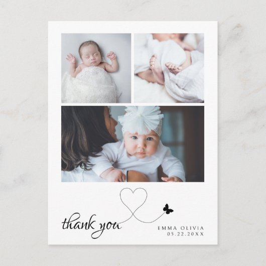 Minimalist 3 foto chique Baby shower Dank u Briefkaart (Voorkant)