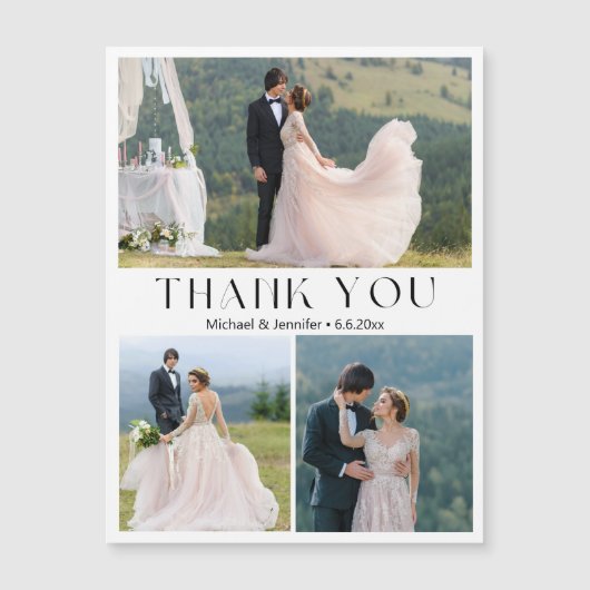 Minimalist 3 foto's bruiloft dank u magneet (Voorkant)