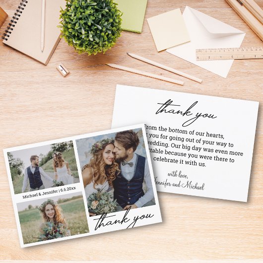 Minimalist 3 foto's Collage bruiloft Dank u Kaart