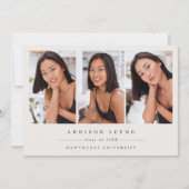 Minimalist 3 Photo Graduation Announcement Invite Aankondiging (Voorkant)