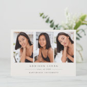 Minimalist 3 Photo Graduation Announcement Invite Aankondiging (Staand voorkant)