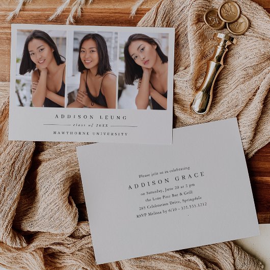 Minimalist 3 Photo Graduation Announcement Invite Aankondiging