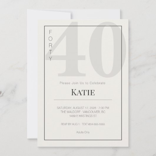 Minimalist 40th Milestone Birthday Celebration Kaart (Voorkant)