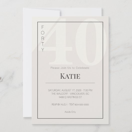 Minimalist 40th Milestone Birthday Celebration Kaart (Voorkant)