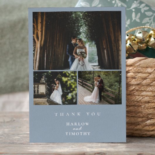 Minimalist 4 foto bruiloft bedankkaart