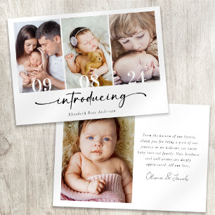 Minimalist 4 foto kalligrafie nieuwe baby bedankkaart