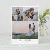 Minimalist 4 foto vrolijk en getrouwd feestdagenkaart (Staand voorkant)