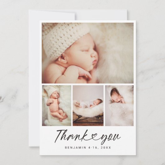 Minimalist 4 fotocollage Baby shower dank u Bedankkaart (Voorkant)