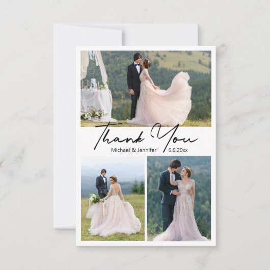 Minimalist 4 foto's collage bruiloft dank u kaart (Voorkant)