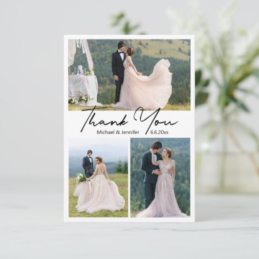 Minimalist 4 foto's collage bruiloft dank u kaart (Staand voorkant)