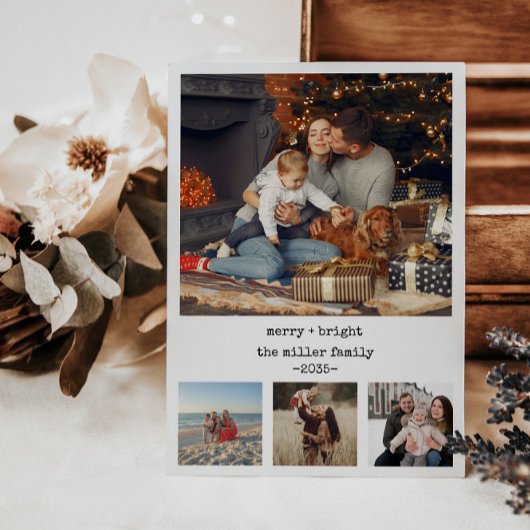 Minimalist 4 foto's typemachine Kerst briefkaart
