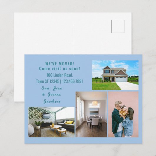 Minimalist 4 Photos We Moved Moving Announcement Briefkaart (Voorkant / Achterkant)