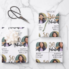 Minimalist 50 en Fabulous Foto 50e Verjaardag Inpakpapier Vel