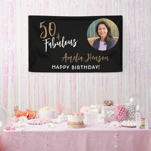 Minimalist 50 en Fabulous Foto 50e Verjaardag Spandoek (Feest)