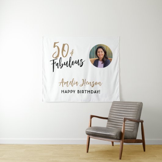 Minimalist 50 en Fabulous Foto 50e Verjaardag Wandkleed (In Situ (horizontaal))