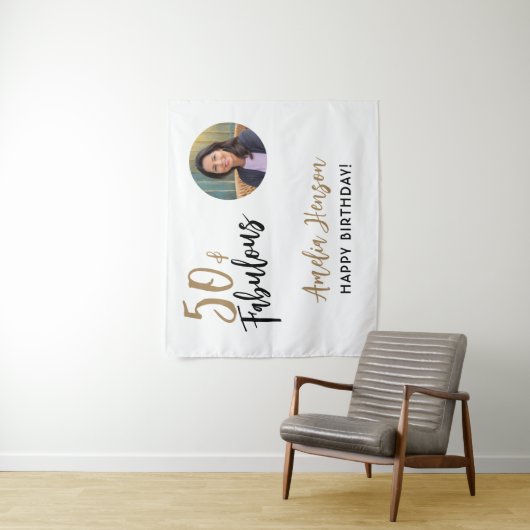 Minimalist 50 en Fabulous Foto 50e Verjaardag Wandkleed (In situ)
